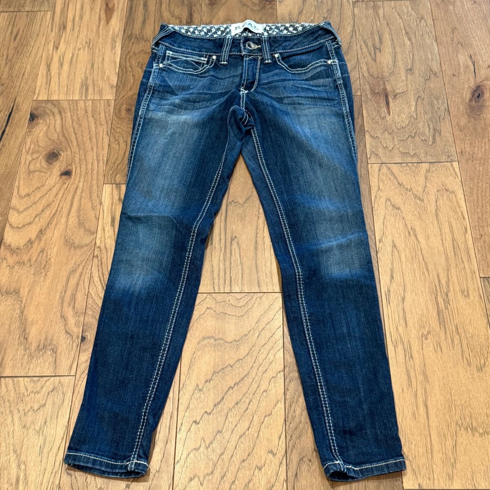 Ariat REAL Denim Skinny Jeans Dark Wash Contrast Stitch 28R 10018357